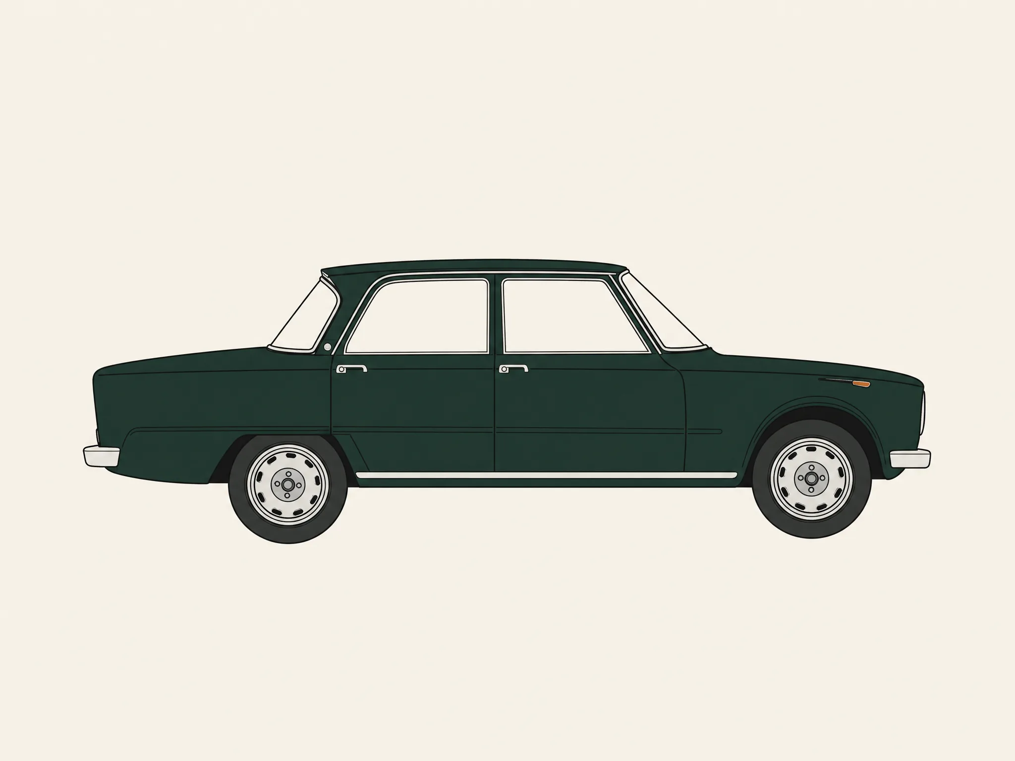 Ilustração de um Alfa Romeo Giulia, perfil lateral em estilo vetorial plano
